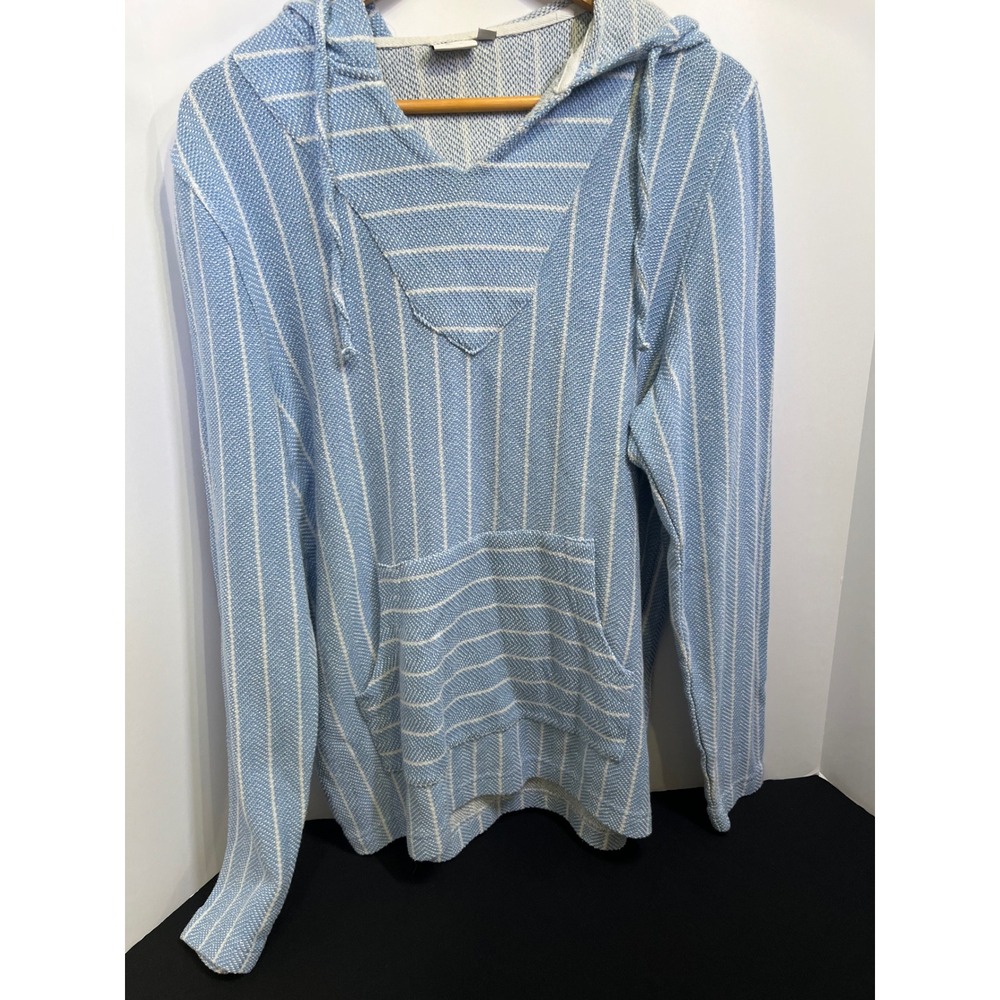 Onia Mens Light Blue White Striped Knit Hoodie Pullover Size M